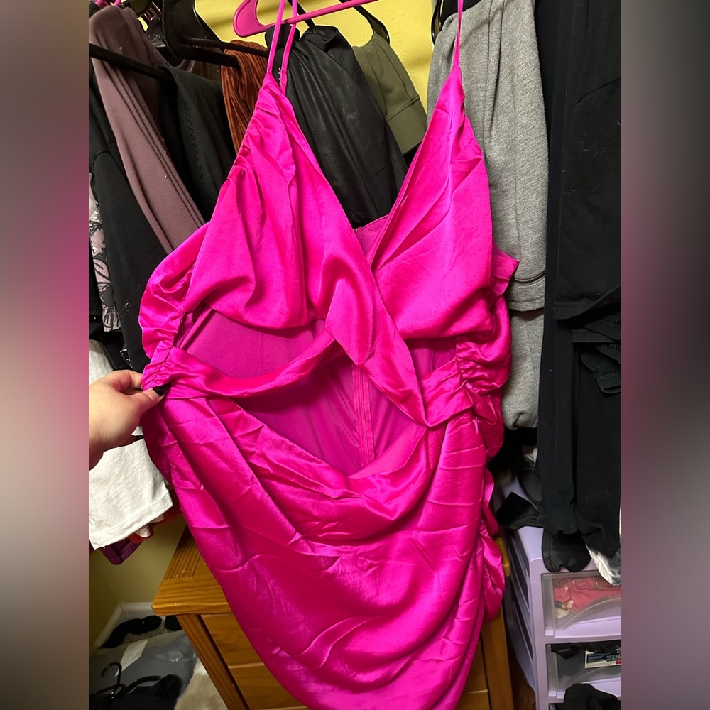 Hot pink dress from target, cross cross in the front